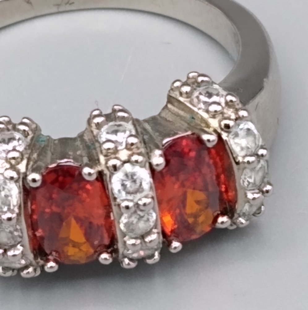 Silver Rhinestone Ruby Cocktail Promise Ring - Picture 3 of 9